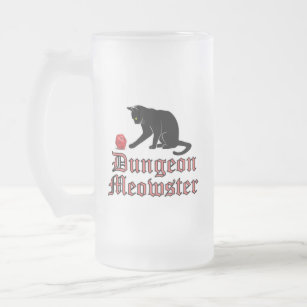 Dungeon Meowster Funny RPG Cat with Dice Frosted Glass Beer Mug
