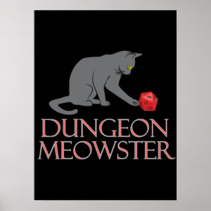 Dungeon Meowster Funny RPG Cat with Dice Poster