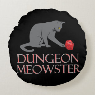 Dungeon Meowster Funny RPG Cat with Dice Round Pillow