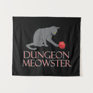 Dungeon Meowster Funny RPG Cat with Dice Tapestry