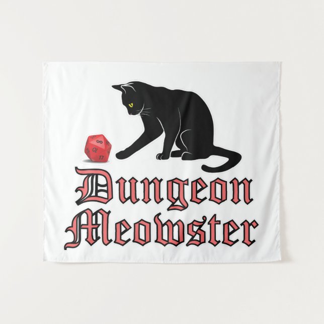 Dungeon Meowster Funny RPG Cat with Dice Tapestry (Front (Horizontal))