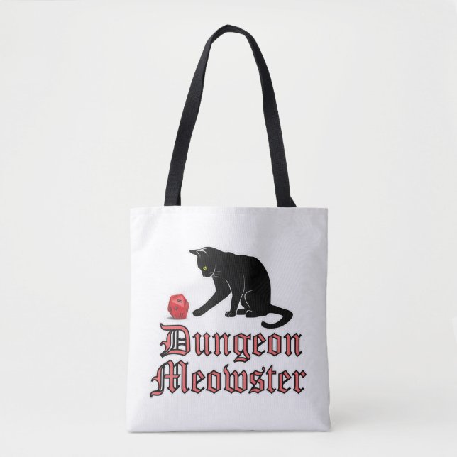 Dungeon Meowster Funny RPG Cat with Dice Tote Bag (Front)