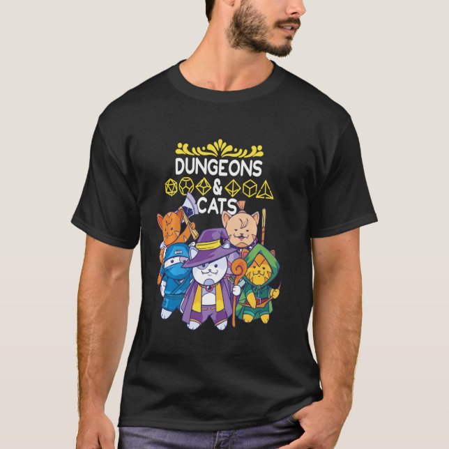 Dungeons And Cats Rpg D20 Fantasy Roleplaying Game T-Shirt (Front)