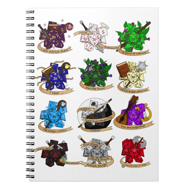 Dungeons and Dragons Class Dice Designs Notebook (Front)