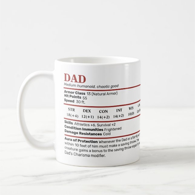 Dungeons & Dragons Papa Stat Block Mug (Gauche)