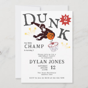 Dunk! Little Champ Monkey Basketball Kids Birthday Invitation