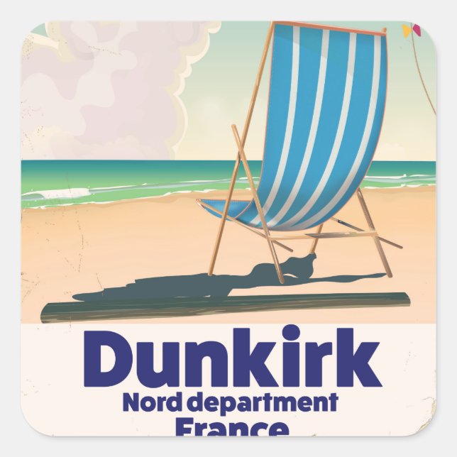Dunkirk Beach travel poster Square Sticker (Front)
