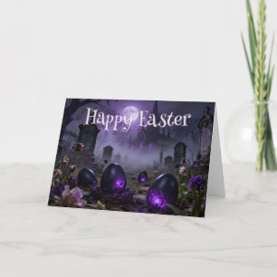 Dunkle Gothic-Osterszene mit leuchtenden Eiern Thank You Card