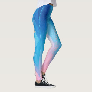 “Dunlach” Wide Pink and Blue Landscape Seascape B Leggings