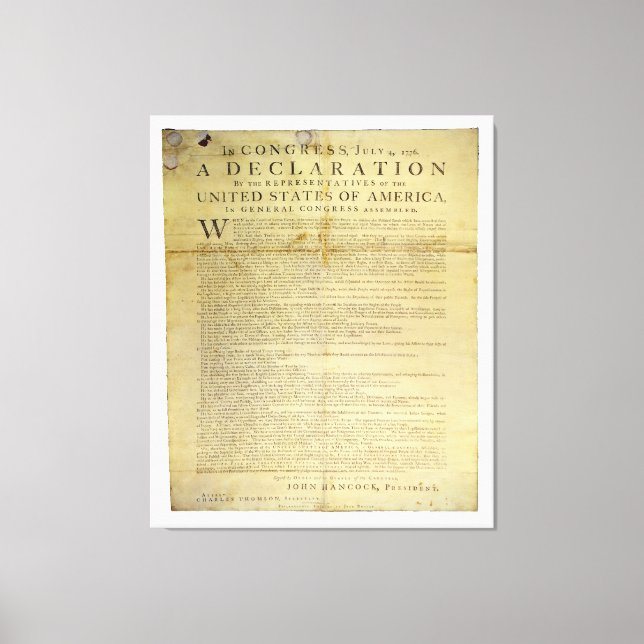 Dunlap Broadside Declaration of Independence 1774 Canvas Print (Front)