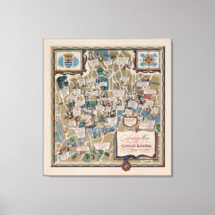 Dunlop map- Literary Landmarks of Central London Canvas Print
