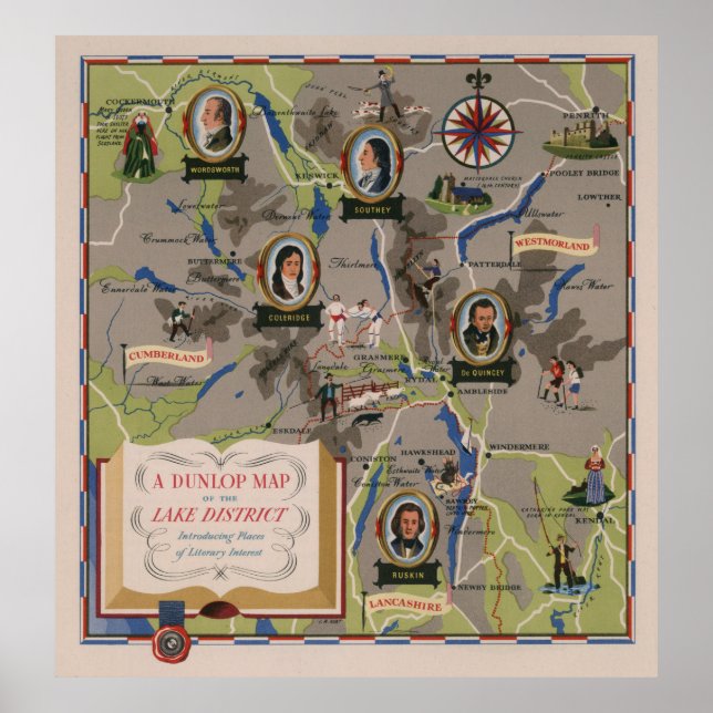 Dunlop Map of Lake District, England Poster (Front)