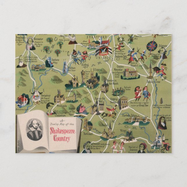 Dunlop Map of Shakespeare Country, England Postcard (Front)