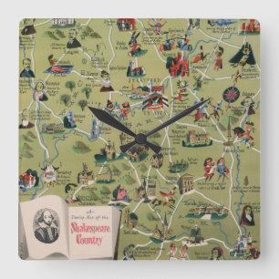 Dunlop Map of Shakespeare Country, England Square Wall Clock