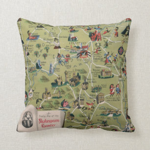 Dunlop Map of Shakespeare Country, England Throw Pillow