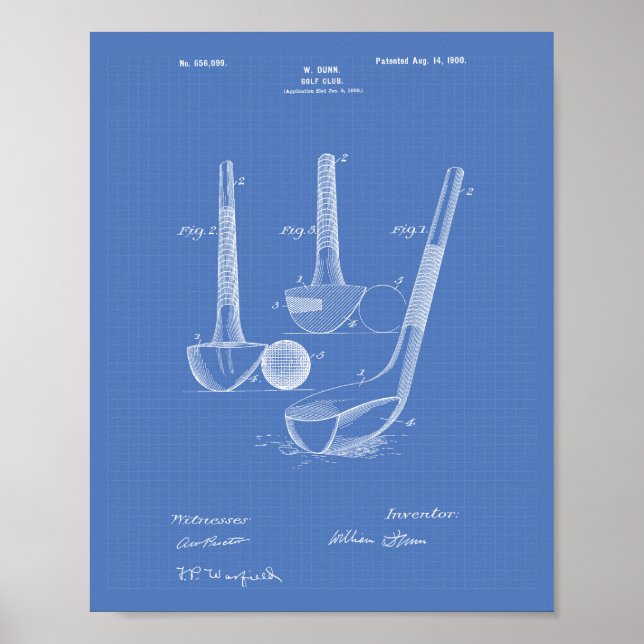 Dunn Golf Club 1900 Patent Art - Blueprint Poster (Front)