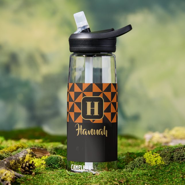 Duo Black & Burnt Orange Custom Names Water Bottle (Outdoor)