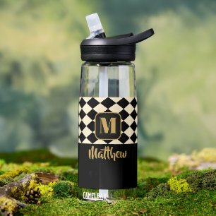 Duo Black & Cream Custom Names Water Bottle
