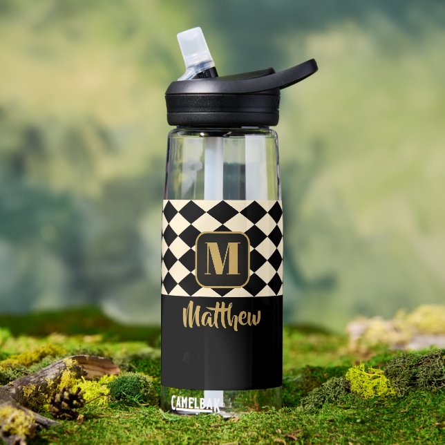 Duo Black & Cream Custom Names Water Bottle (Outdoor)