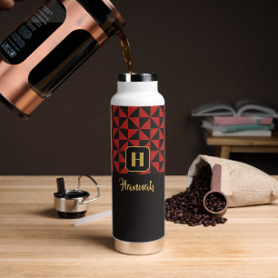 Duo Black & Crimson Red Custom Names Water Bottle