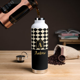 Duo Black & Ivory Cream Custom Names Water Bottle