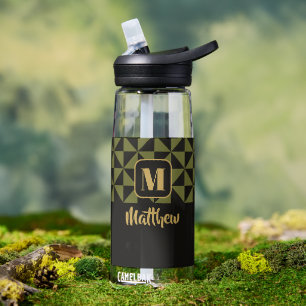 Duo Black & Olive Moss Custom Names Water Bottle