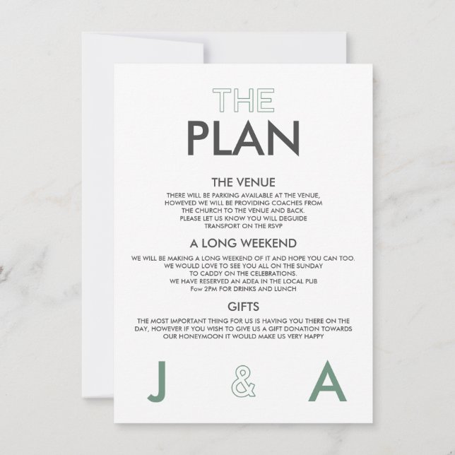 Duo Color Minimal Détails Mariage Invitation (Dos)