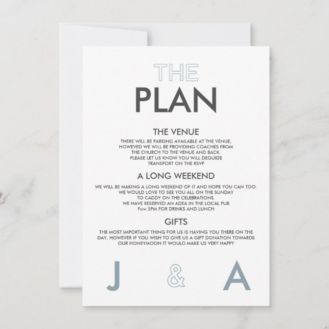 Duo Colour Minimal Wedding Details Invitation (Back)