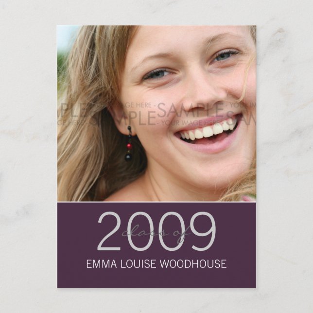 "Duo" Dark Purple Graduation Invitation Postcard (Front)
