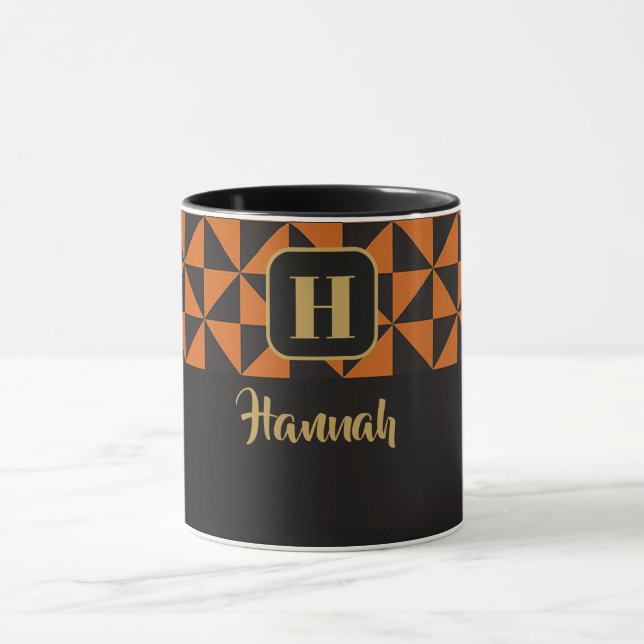 Duo Geo Black & Burnt Orange Custom Names Mug (Center)