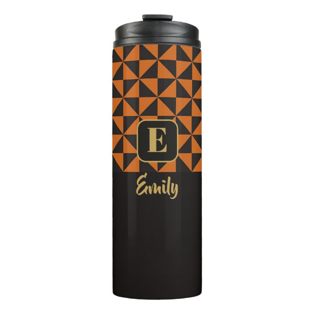 Duo Geo Black & Burnt Orange Custom Names Thermal Tumbler (Front)