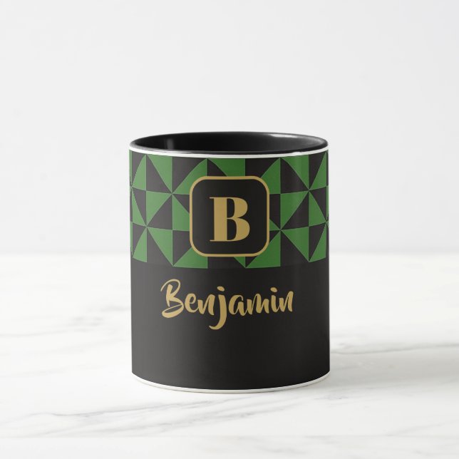 Duo Geo Black & Forest Green Custom Names Mug (Center)