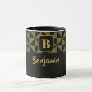 Duo Geo Black & Olive Moss Custom Names Mug