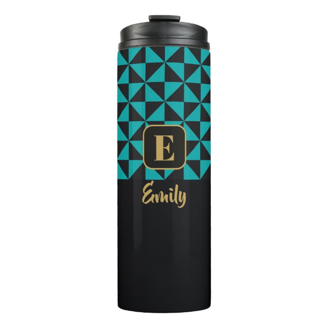Duo Geo Black & Teal Custom Names Thermal Tumbler (Front)