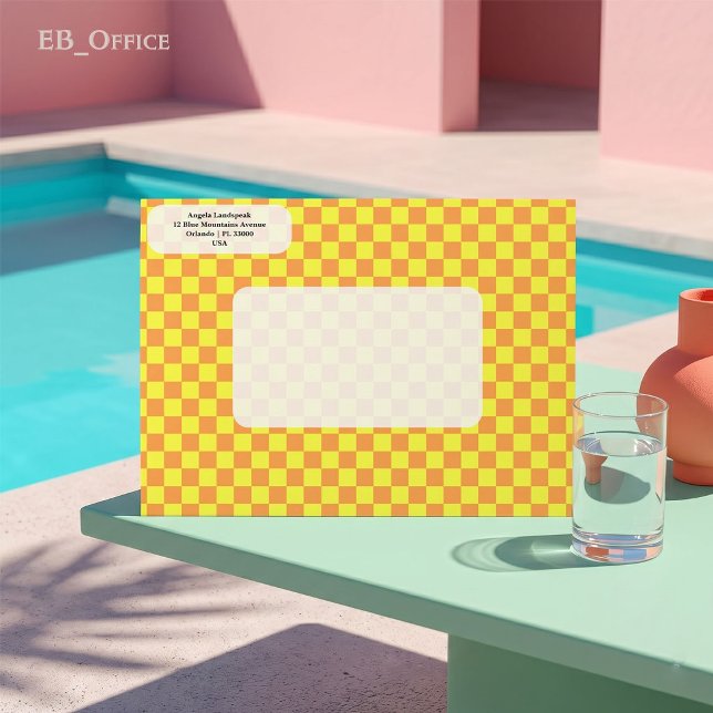 Duo Orange & Yellow Chequerboard Return Address  Envelope (Love the envelope, but looking for a different hue? Visit EB_Office to explore our full collection.)