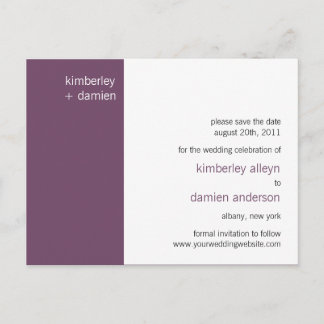 "Duo" Purple Save the Date Postcard