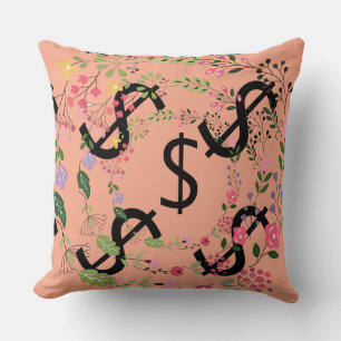 Duo Tone Dollar $ign Peach Pale Green Floral Throw Pillow