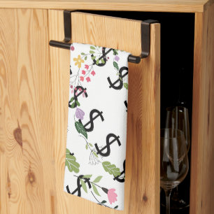 Duo Tone Dollar $ign White Floral Kitchen Towel