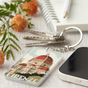 Duomo in Firenze Florence Italy Vintage Travel Art Keychain
