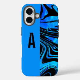 Duotone Block and Swirl Blue iPhone 16 Case
