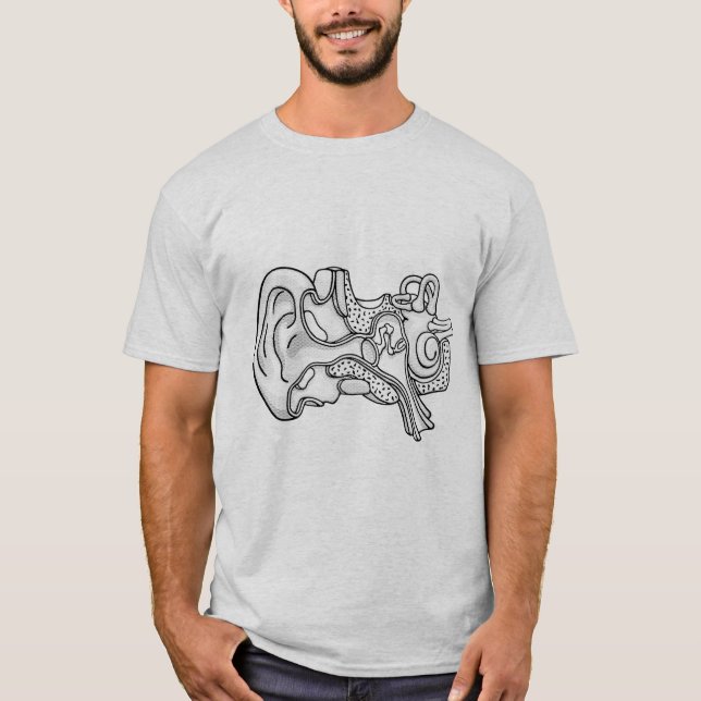 Duotone Human Ear Anatomy Illustration T-Shirt (Front)