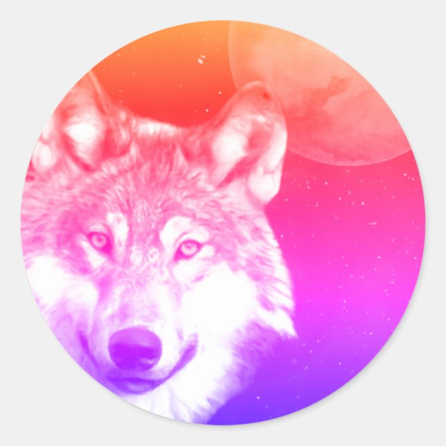 Duotone Lone wolf starry skies blood moon Classic Round Sticker (Front)