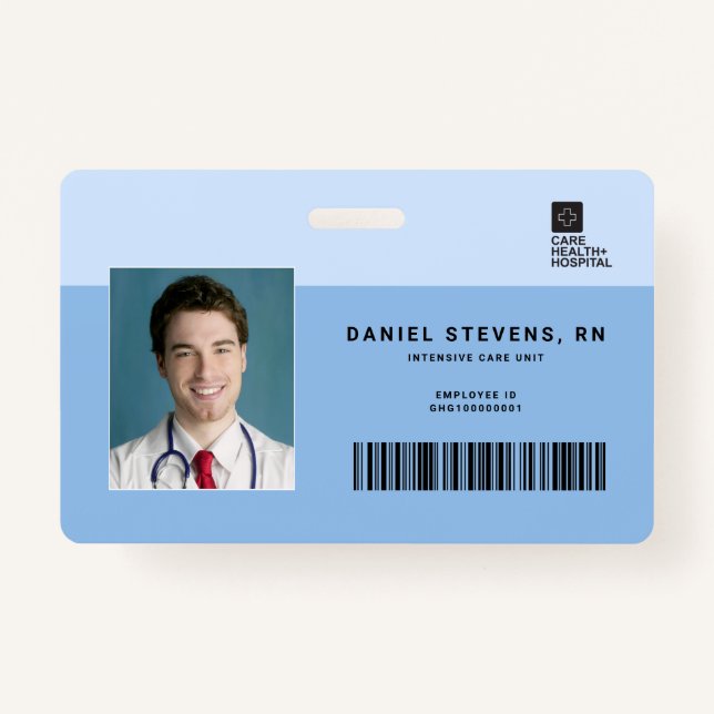 Duotone Medical Staff ID + Barcode Horizontal Badge (Front)