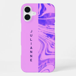 Duotone Pink Block and Swirl Add Name iPhone 16 Plus Case