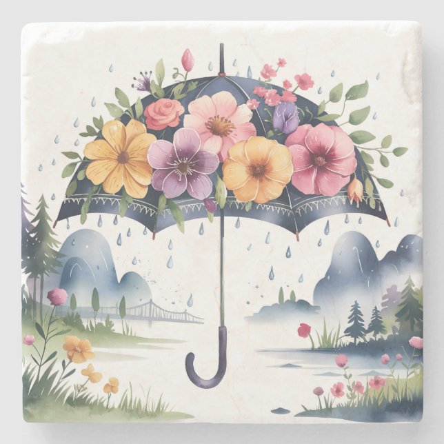 Durable & Decorative Drink Protector Floral  Stone Coaster (Front)