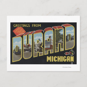Durand, Michigan - Large Letter Scenes Postcard
