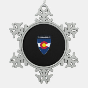 Durango Colorado Shield Snowflake Pewter Christmas Ornament