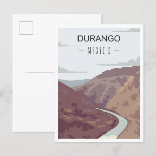 Durango Mexico Art Vintage Travel Illustration Postcard
