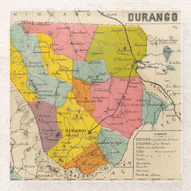 Durango, Mexico Glass Coaster (Front)