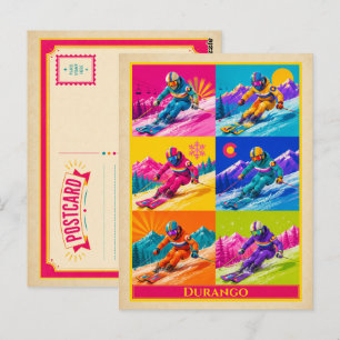 Durango Postcard Colorado Skiing Vintage Pop Art